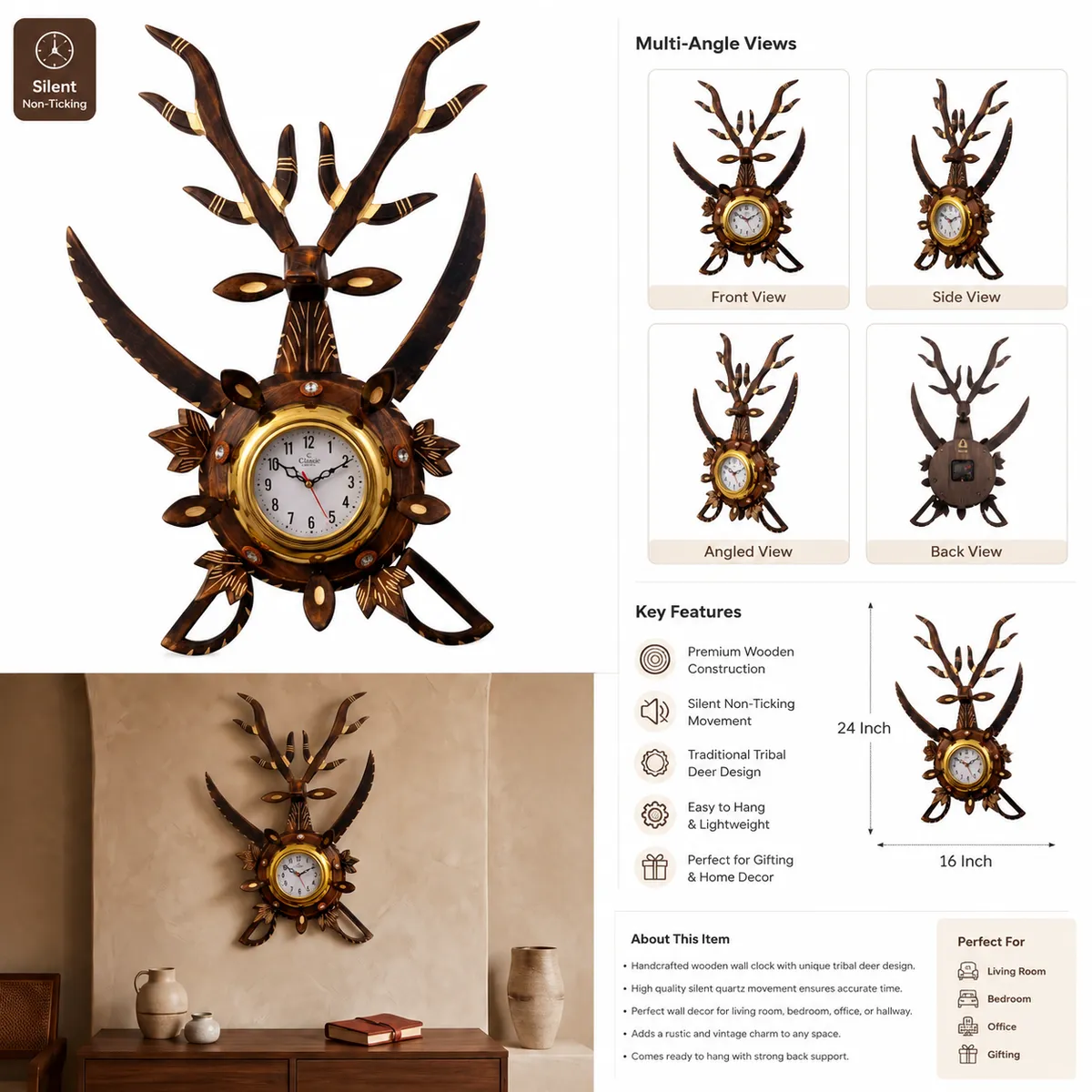 Deer Antler Wall Clock