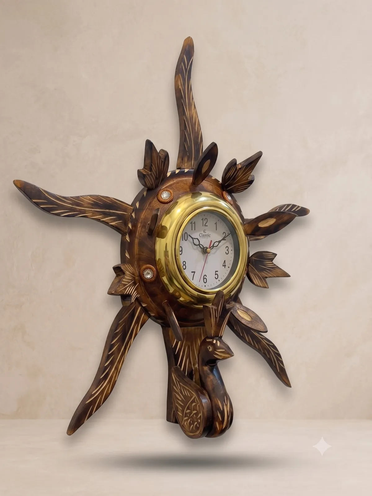 Sunburst Wall Clock with Deer Accent — Handmade_Wooden_Sun_Wall_Clock___Decorative_Sunburst_Wall_Clock_with_Deer_Accent___.webp