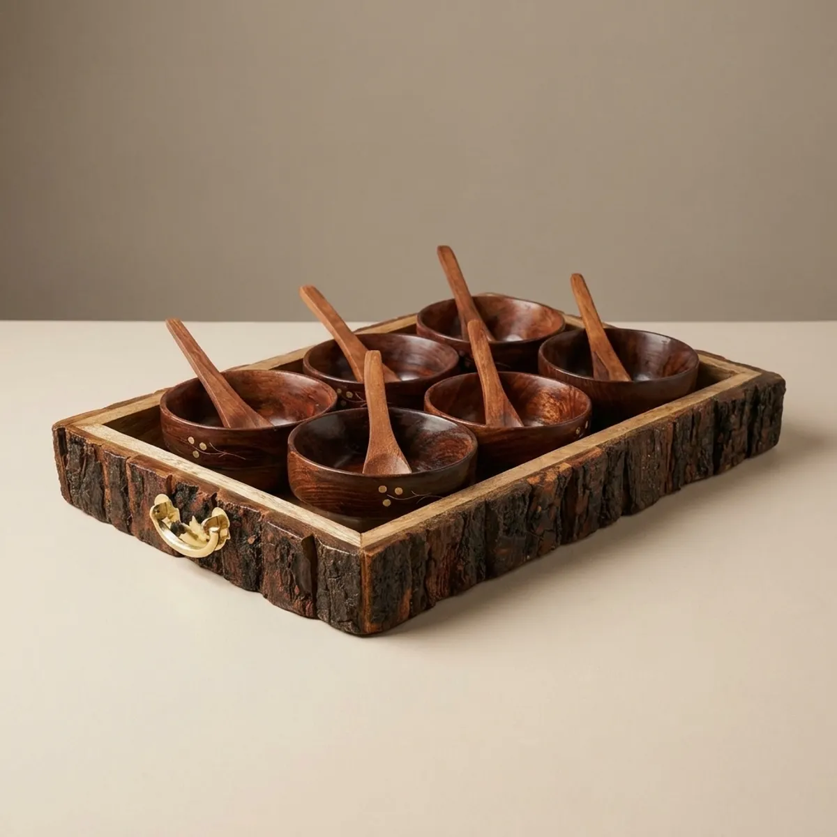 Serving Tray Set with Six Bowls & Spoons